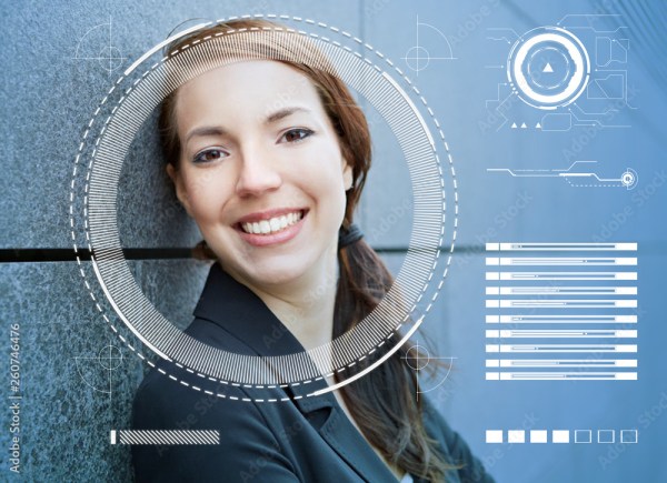 Gesichtserkennung von Geschäfstfrau durch KI