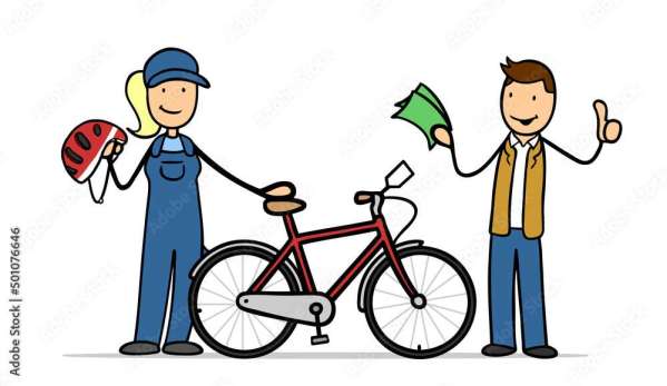 Mann beim Fahrrad kaufen im Fahrradladen bei Händler