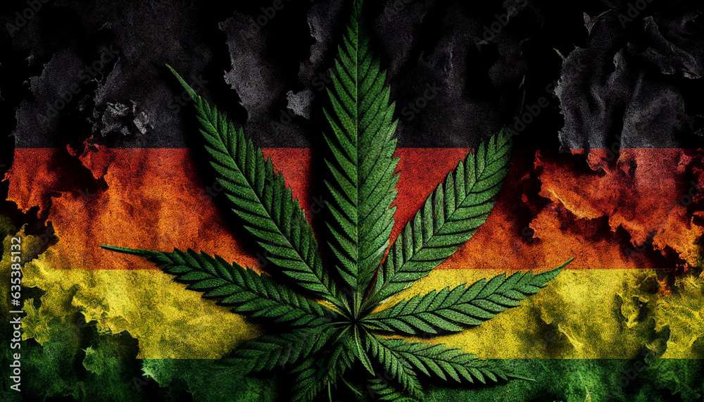 Rauschmittel werden legal in Deutschland Flagge mit Hanf Blatt Legalisierung von Cannabis Joints Handel mit Drogen Generative AI