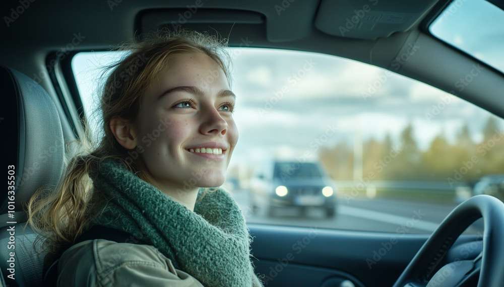 Fahranfängerin während der Fahrt im Auto