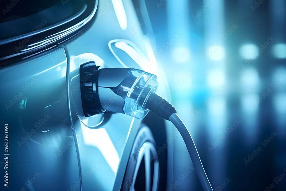 Elektrisches Laden eines Autos, Automotive, saubere Energie, erstellt mit generativer KI